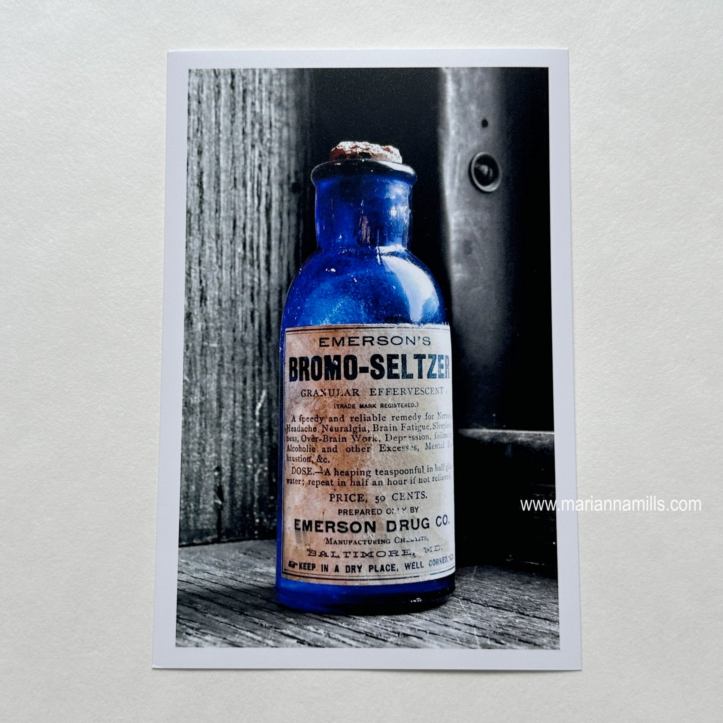 Bromo Seltzer Vintage Glass Bottles Rare Greens Fine Art Photography 4x6 inches by Marianna Mills