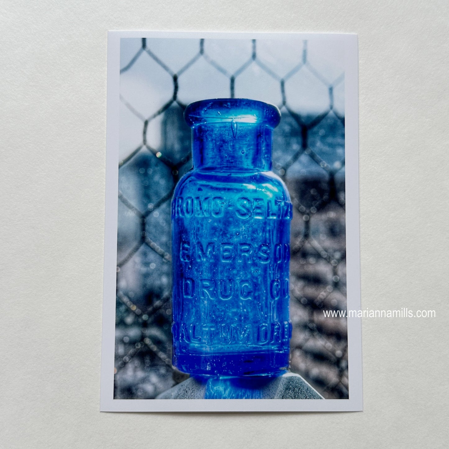 Bromo Seltzer Vintage Glass Bottles Rare Greens Fine Art Photography 4x6 inches by Marianna Mills