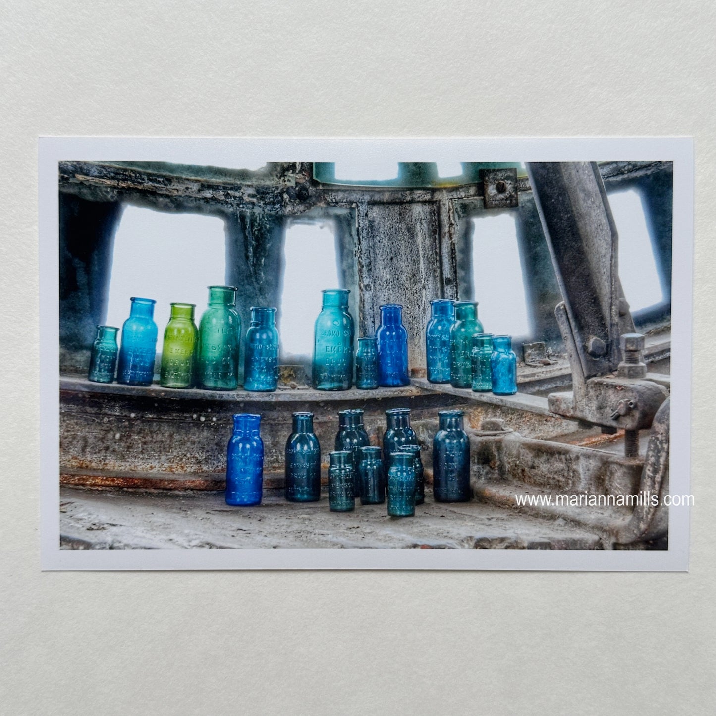 Bromo Seltzer Vintage Glass Bottles Rare Greens Fine Art Photography 4x6 inches by Marianna Mills