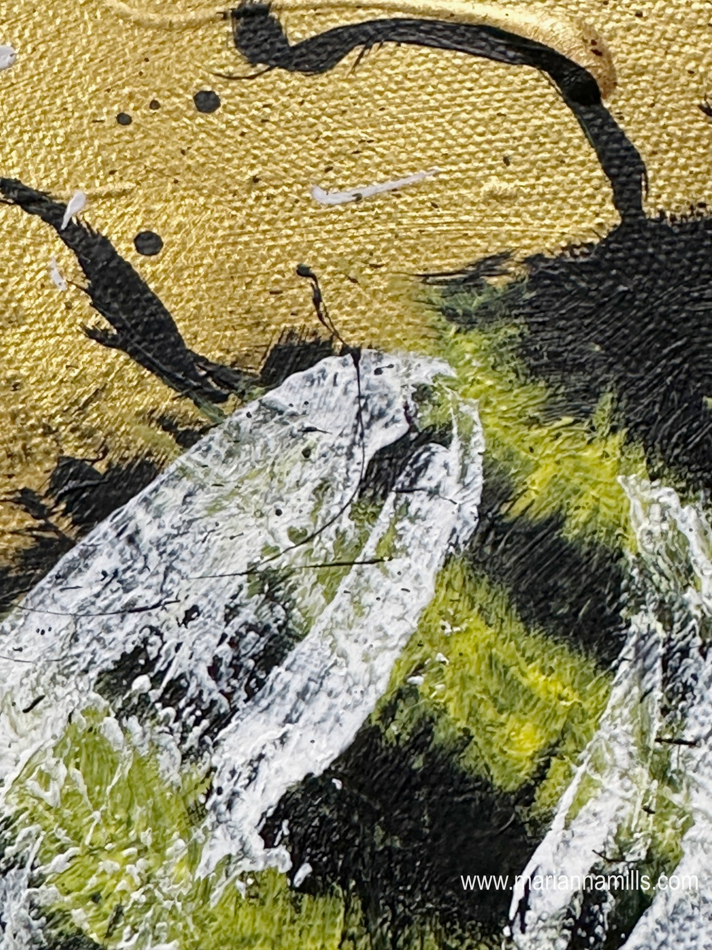 Bea the Bee, original textured painting by Marianna Mills, detail