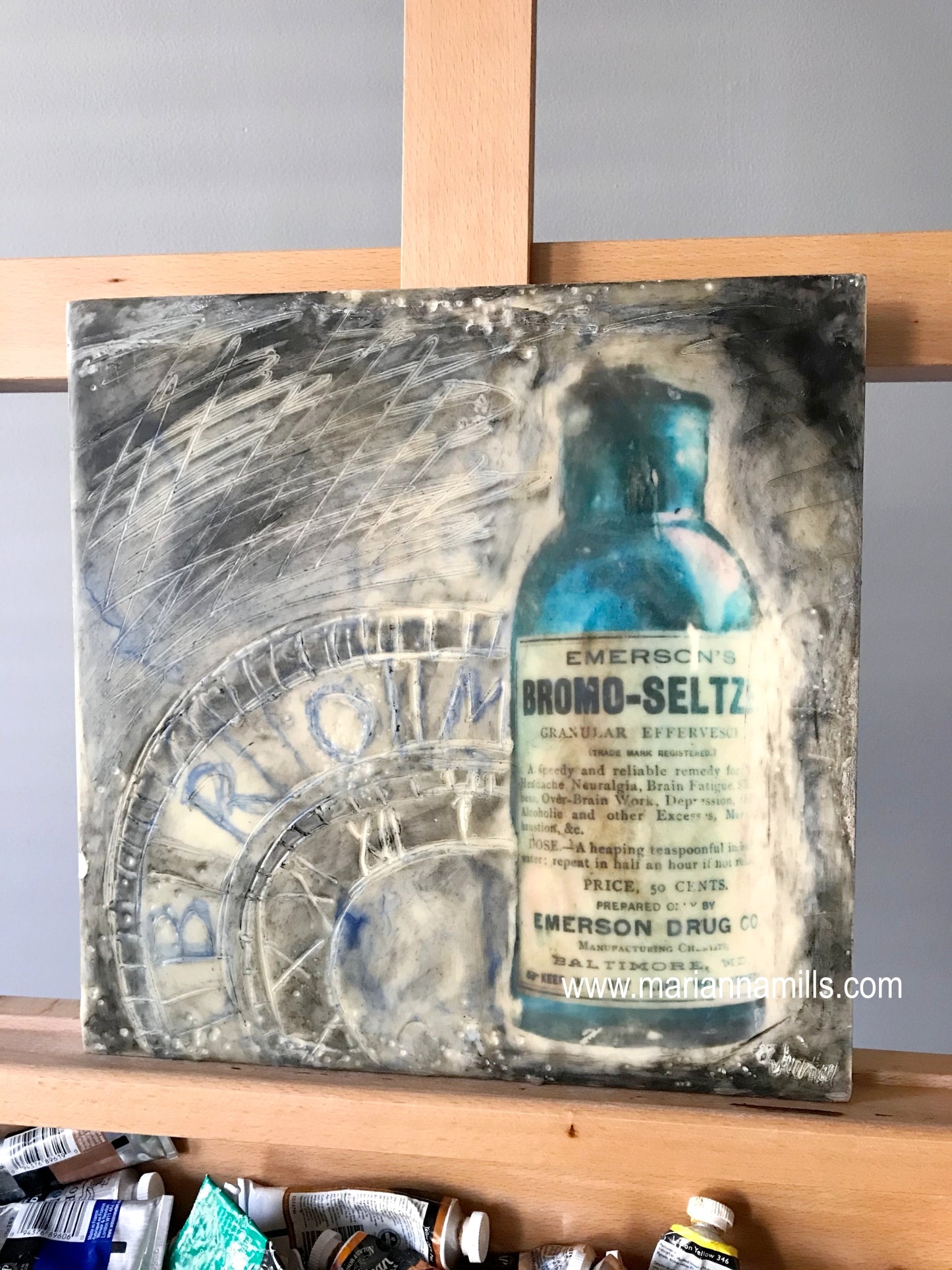 Bromo Seltzer encaustic painting by Marianna Mills