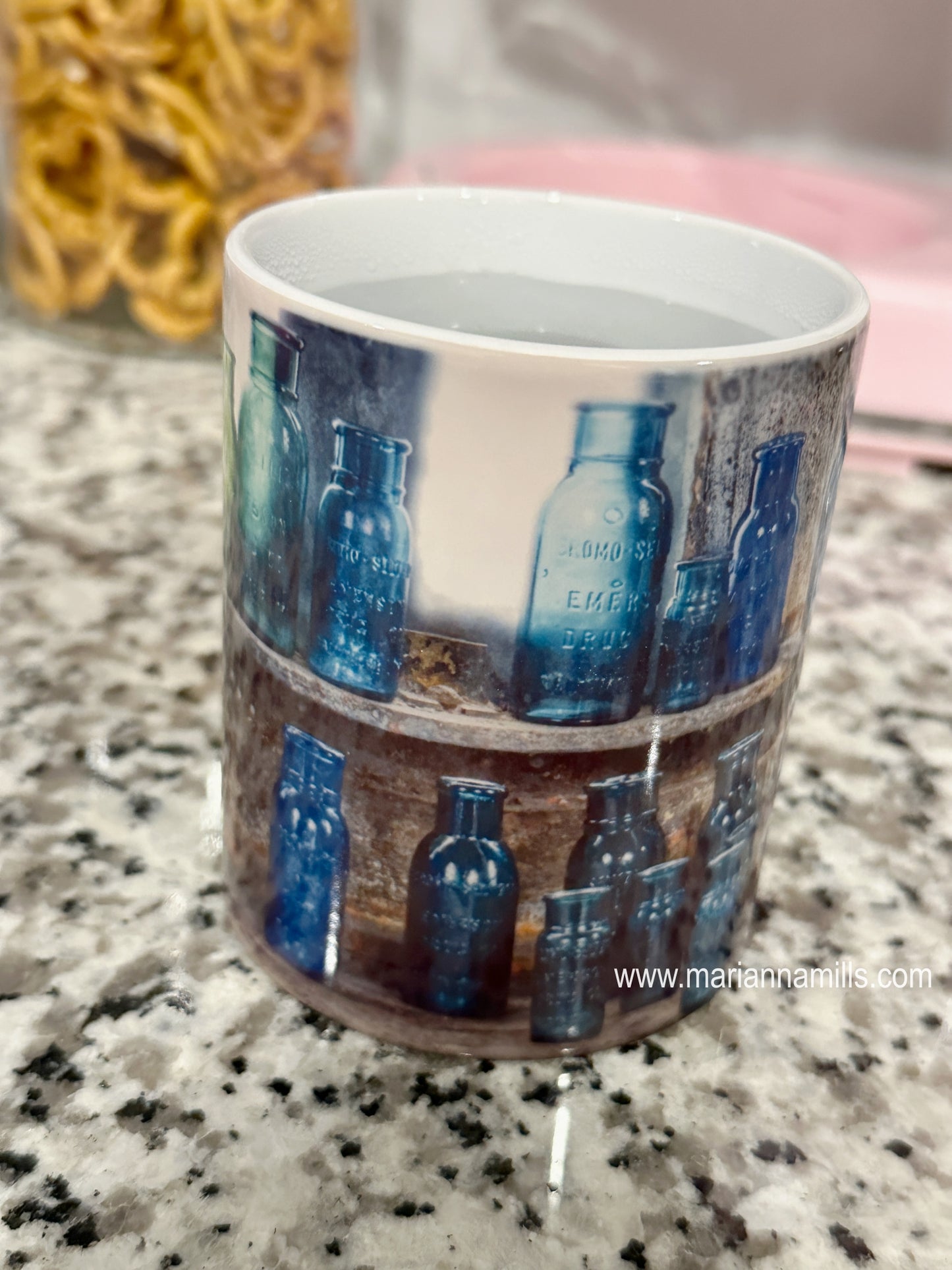 Bromo Seltzer Antique Bottles Magic Mug. It changes color from black when you pour hot liquid inside and the design reveal, then it will stay visible until the mug cool down.