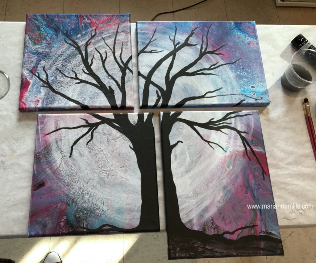 4 Piece Canvas Paintings, Tree Paintings, Moon and Tree Painting, Buy Art  Online, Large Painting for Sale, Living Room Acrylic Paintings