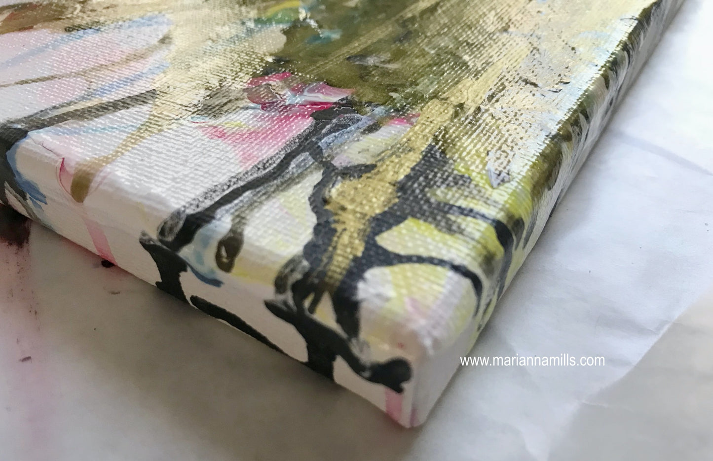 Outburst - 8x8 inches original mixed media fluid art, impasto painting by Marianna Mills detail photo