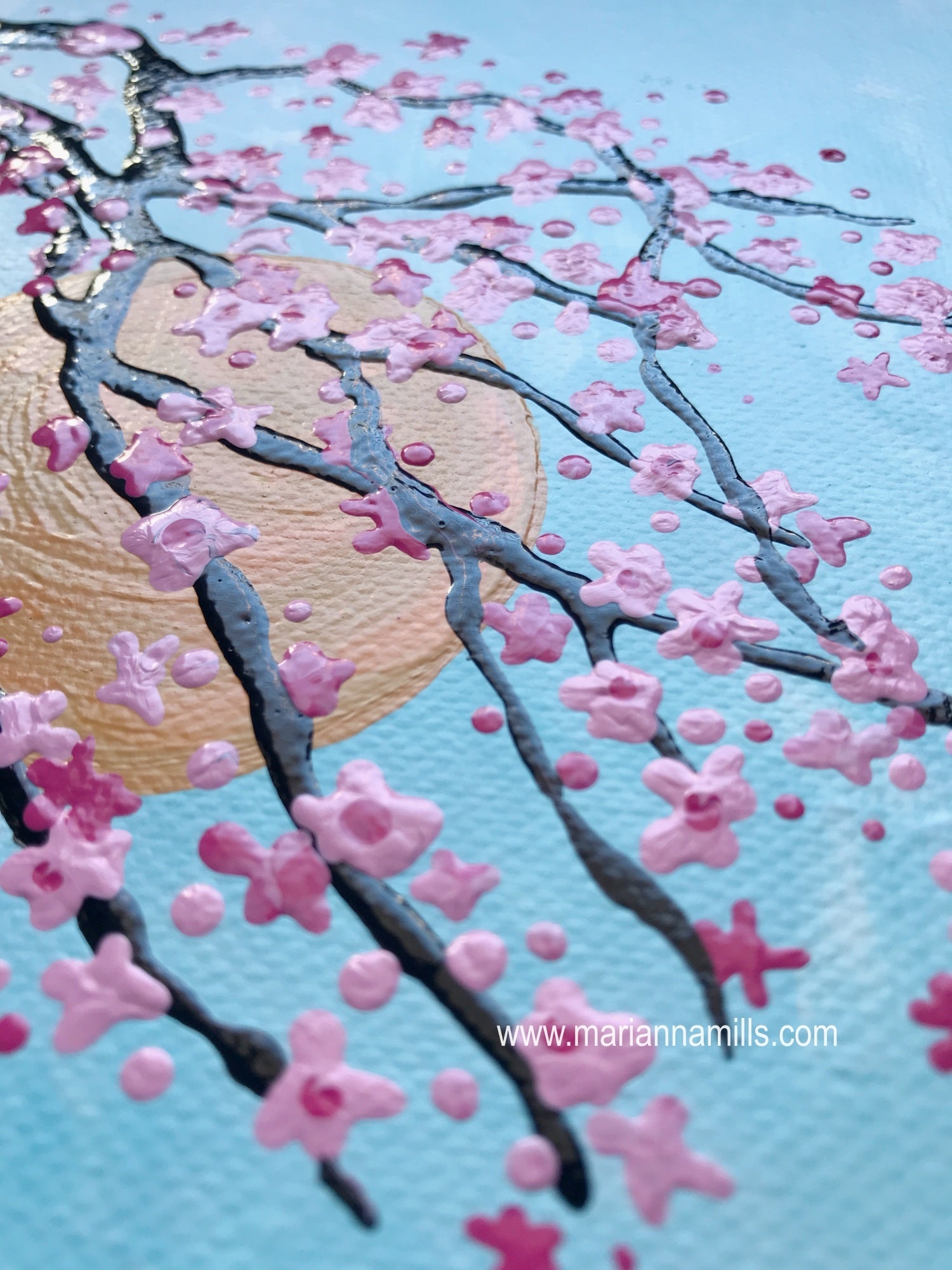 Sakura - 8x8 inches original acrylic floral impasto painting by Marianna Mills 