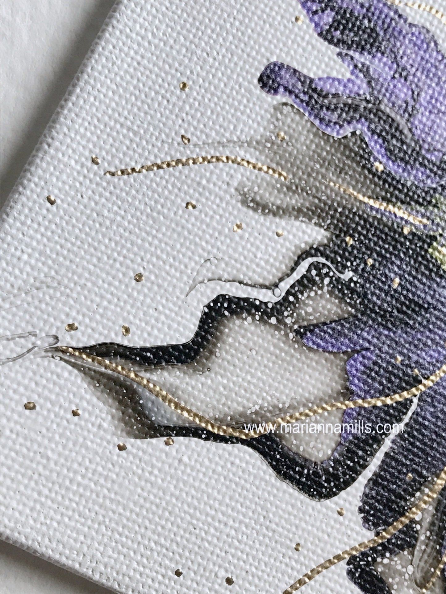 Abstract #40 - 4x6 inches original mixed media fluid/pour art with gold details by Marianna Mills