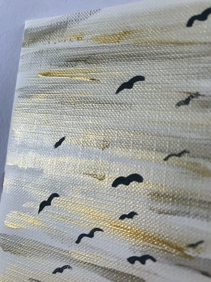 detail of the autumn sky, abstract gold and black color textured mini painting notecard for sale by Marianna Mills Hungarian artist