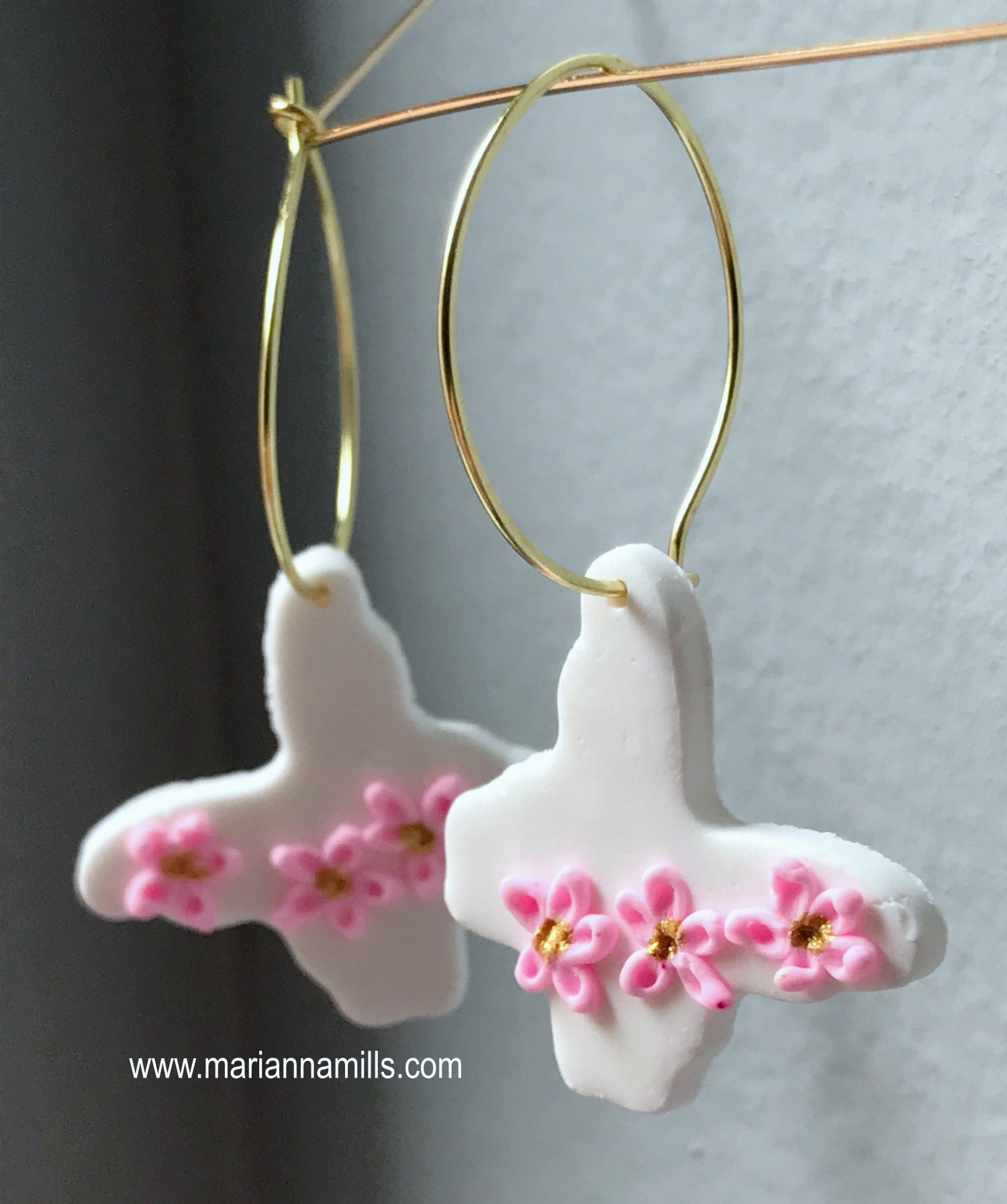 Sakura Butterfly - Artisan Statement Hoops Earrings Handmade by Marianna Mills