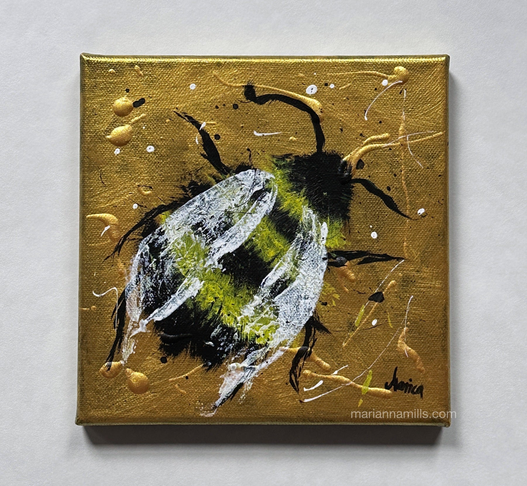 Bea the Bee, original textured painting by Marianna Mills