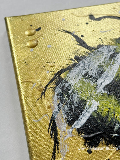 Bea the Bee, original textured painting by Marianna Mills. detail