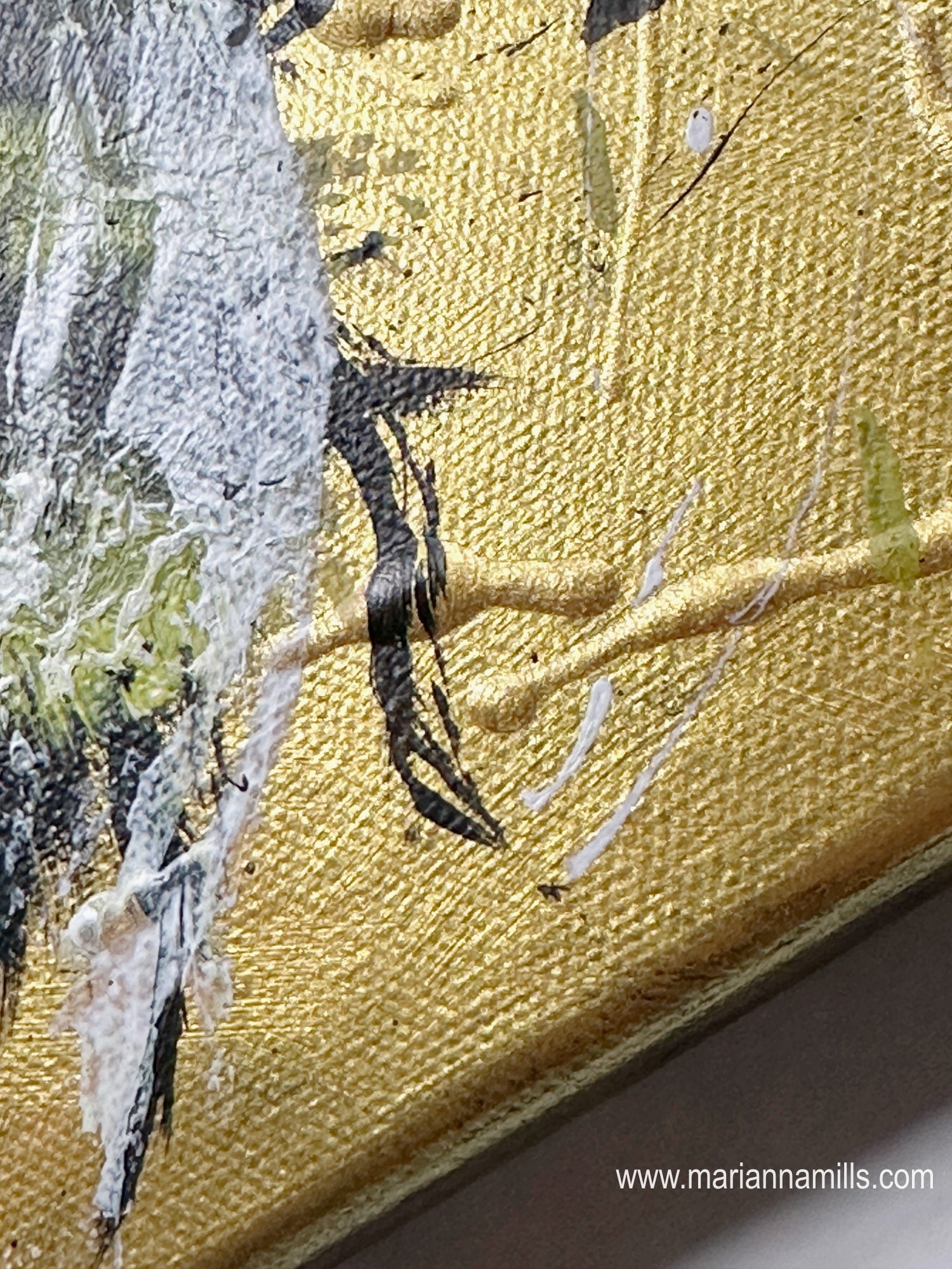 Bea the Bee, original textured painting by Marianna Mills, detail