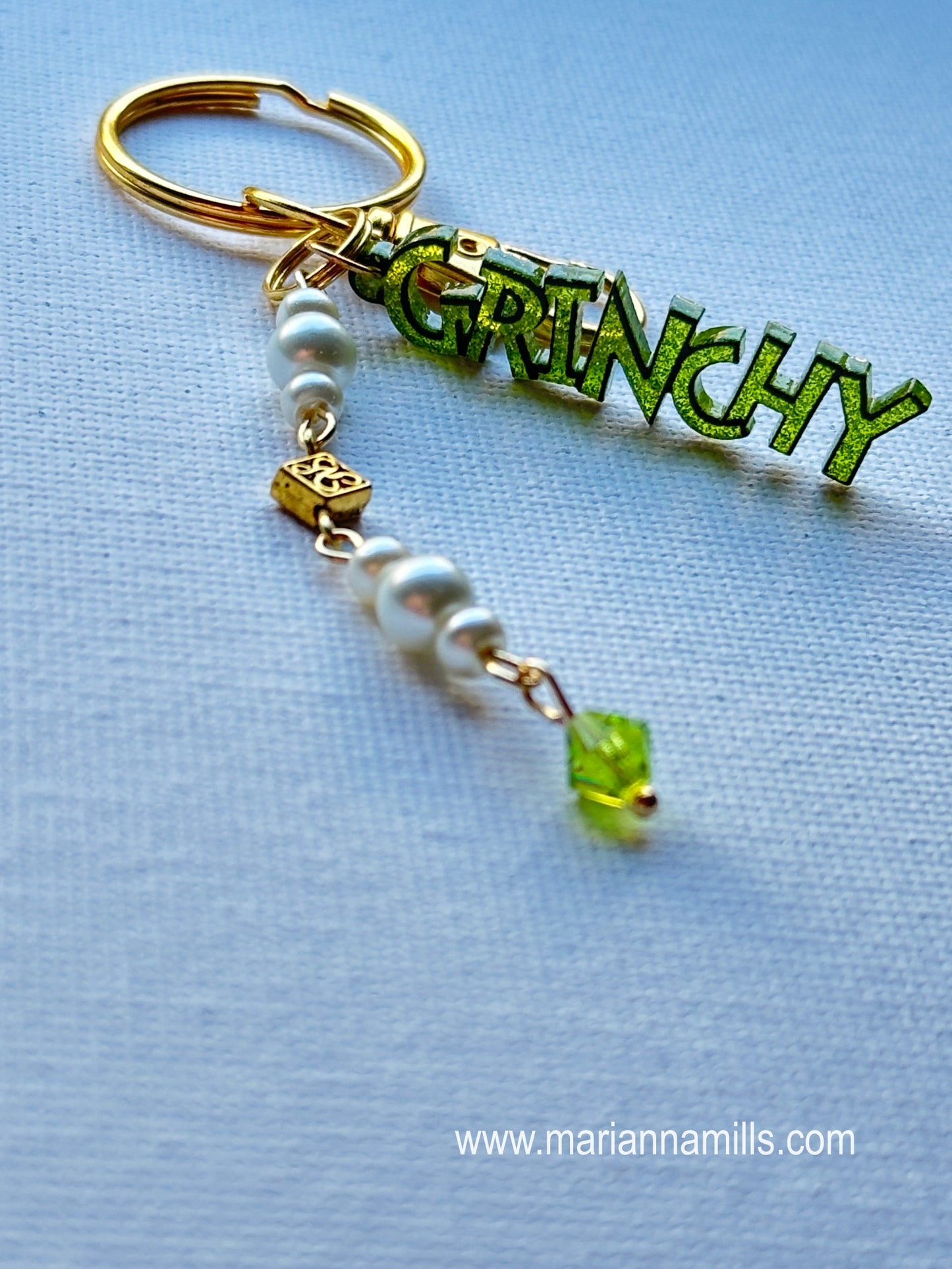 Grinch Keychain Grinchy Charm with Czech Crystal that you can attach to your for lip gloss tube with the extra jump ring I will include.