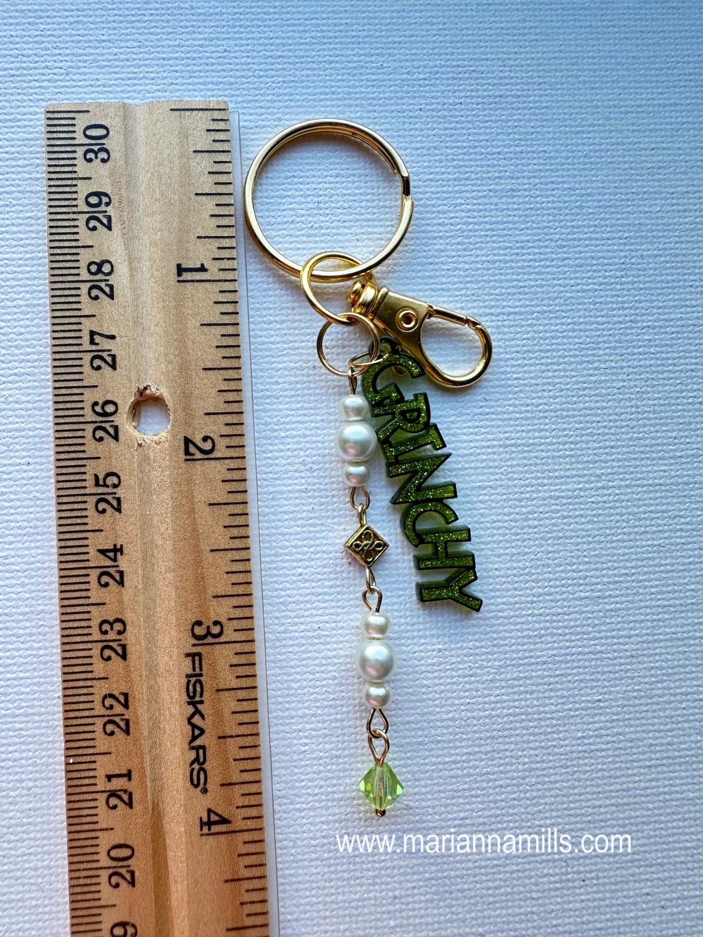 Grinch Keychain Grinchy Charm with Czech Crystal that you can attach to your for lip gloss tube with the extra jump ring I will include.