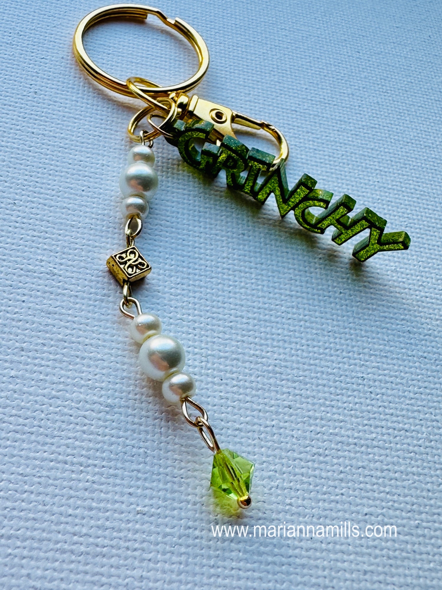 Grinch Keychain Grinchy Charm with Czech Crystal that you can attach to your for lip gloss tube with the extra jump ring I will include.