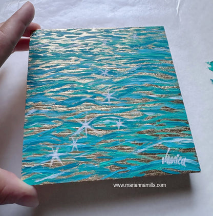 Sparkles on Water | Original Mini Painting using Gold leaf by Marianna Mills Hungarian Artist living in the US.