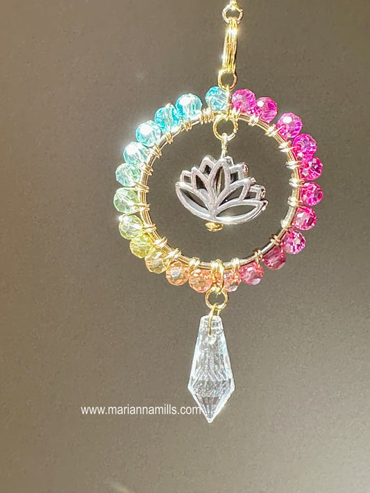 Crystal Solar Prism Rainbow and Lotus Flower Suncatcher - Mini Artisan Rainbow Maker Decor by Marianna Mills