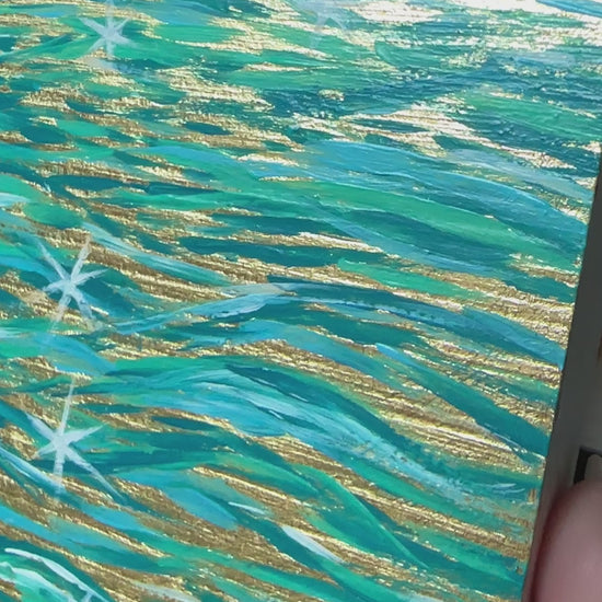 Sparkles on Water | Original Mini Painting using Gold leaf by Marianna Mills Hungarian Artist living in the US.