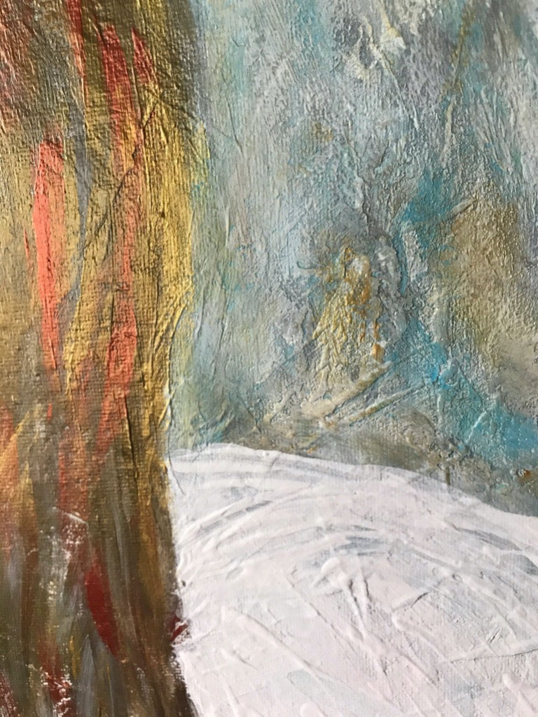 detail of My Angel - Why did you turn your back on me..? - 16x20 inches original figurative  acrylic impasto painting by Marianna Mills