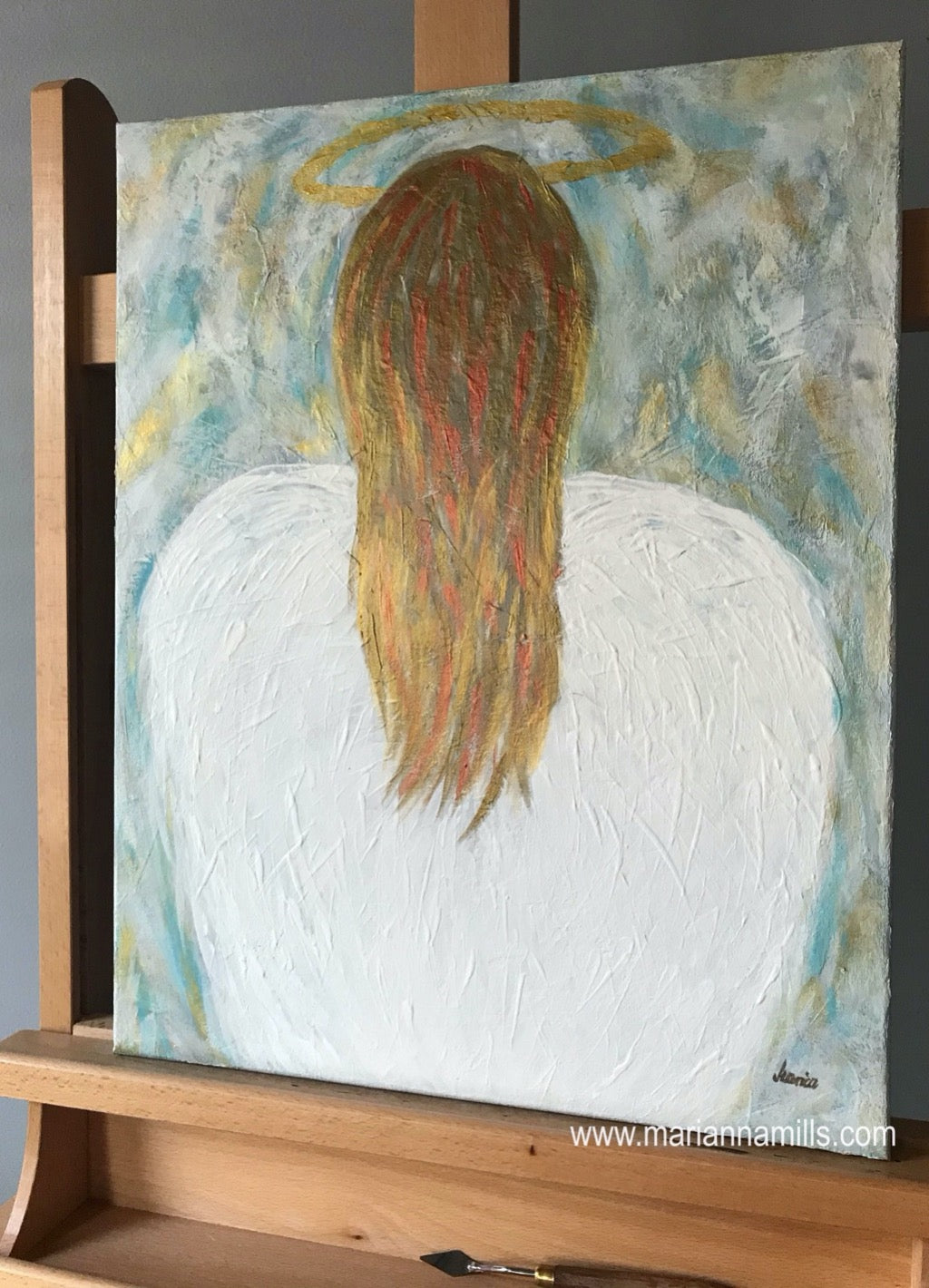 My Angel - Why did you turn your back on me..? - 16x20 inches original figurative acrylic impasto painting by Marianna Mills