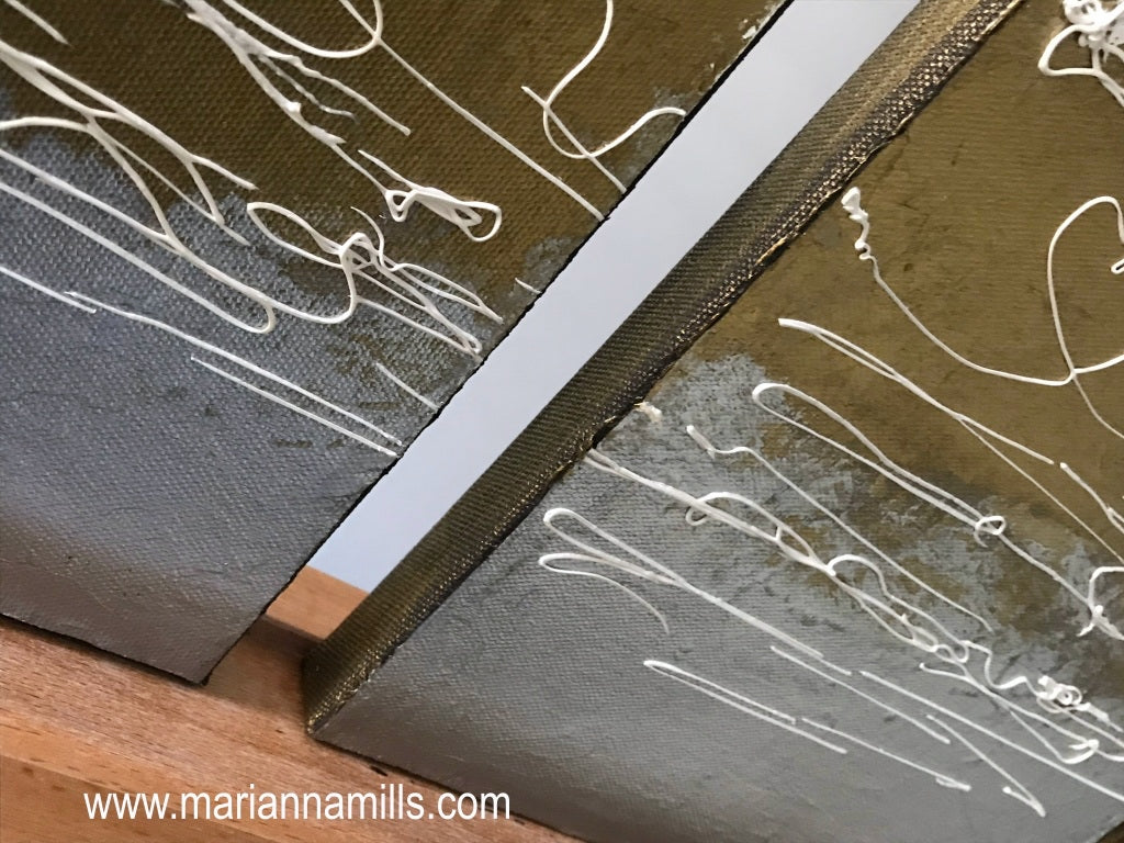 Sands of Time - Original Acrylic Mixed Media Textured Abstract 3 piece Painting by Marianna Mills - 26"x10" details