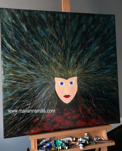 Go With The Flow - Original Visionary Oil Painting by Marianna Mills | 30"x30" different angle