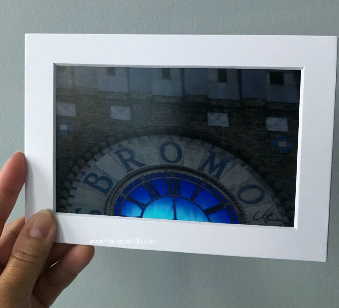 photograph of the Bromo Seltzer Tower Blue Clock Face 2 in Baltimore, Maryland is now available as a small matted signed art print by Marianna  Mills