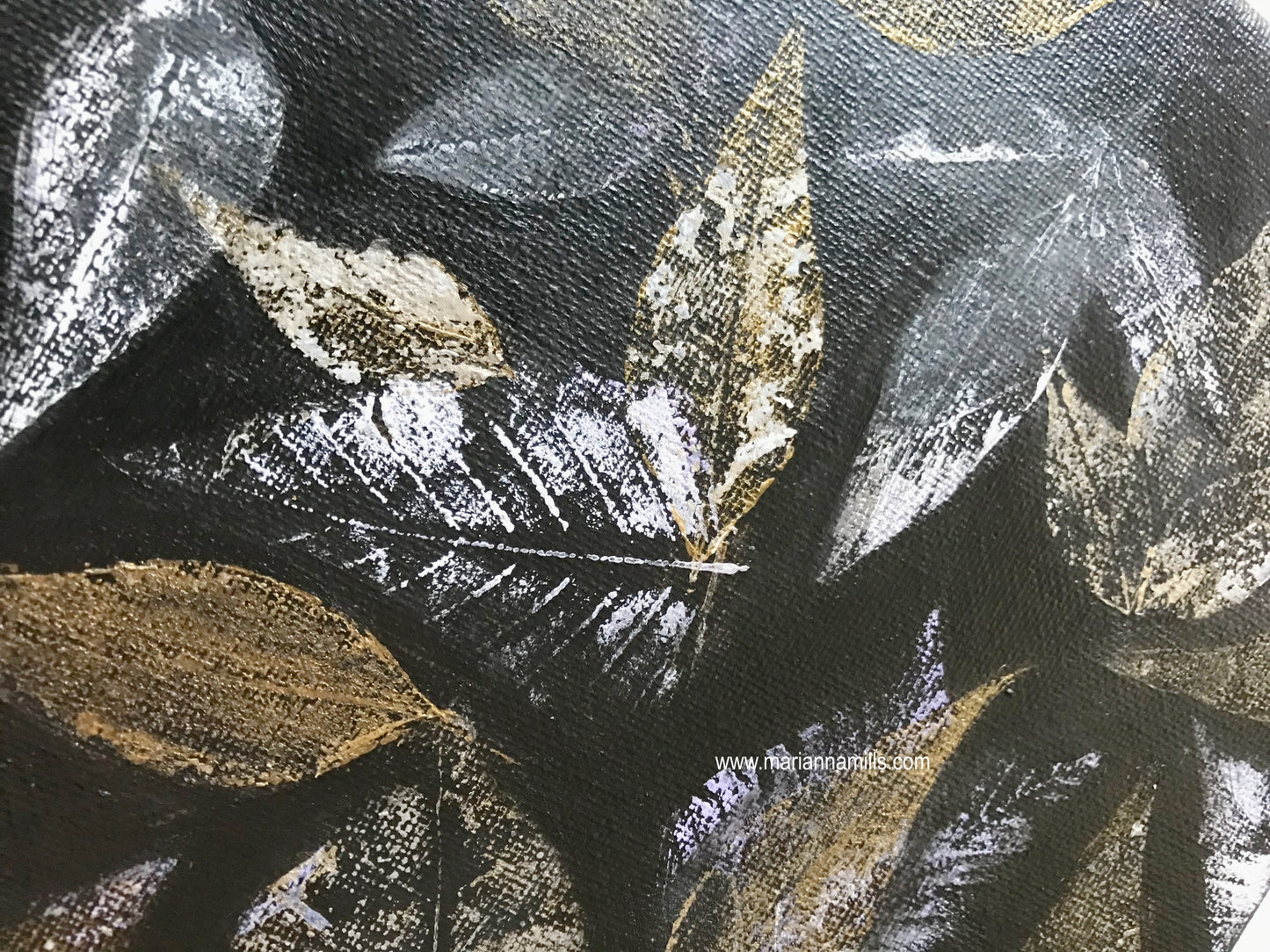 Leaf Abstract Mixed Media Painting by Marianna Mills | 8"x8" detail