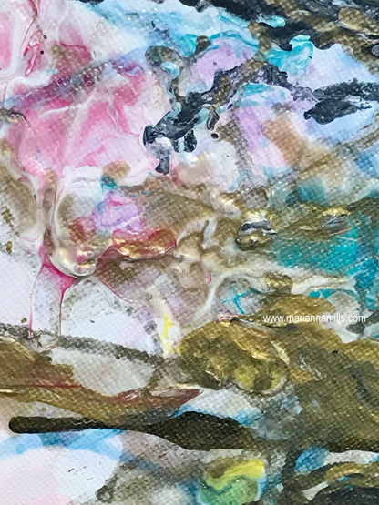 detail of Outburst - 8x8 inches original mixed media fluid art, impasto painting by Marianna Mills 