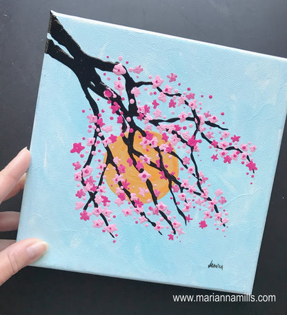 Sakura - 8x8 inches original acrylic floral impasto painting by Marianna Mills 