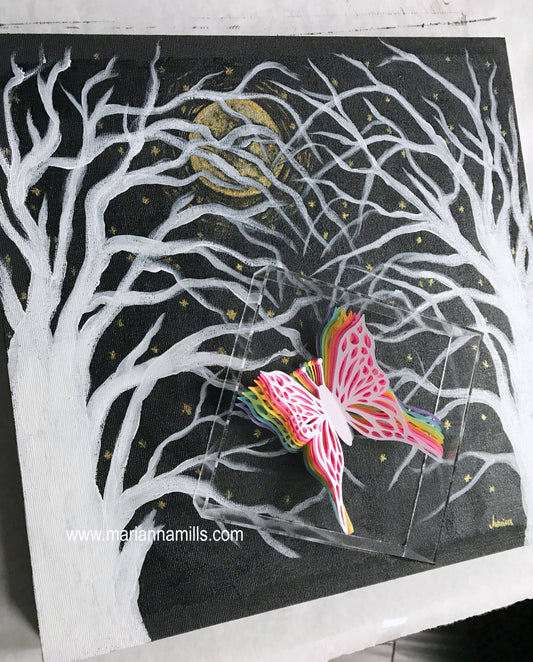 Rebirth - from my Butterfly Collection - Original Mixed Media Painting by Marianna Mills - 15"x15"