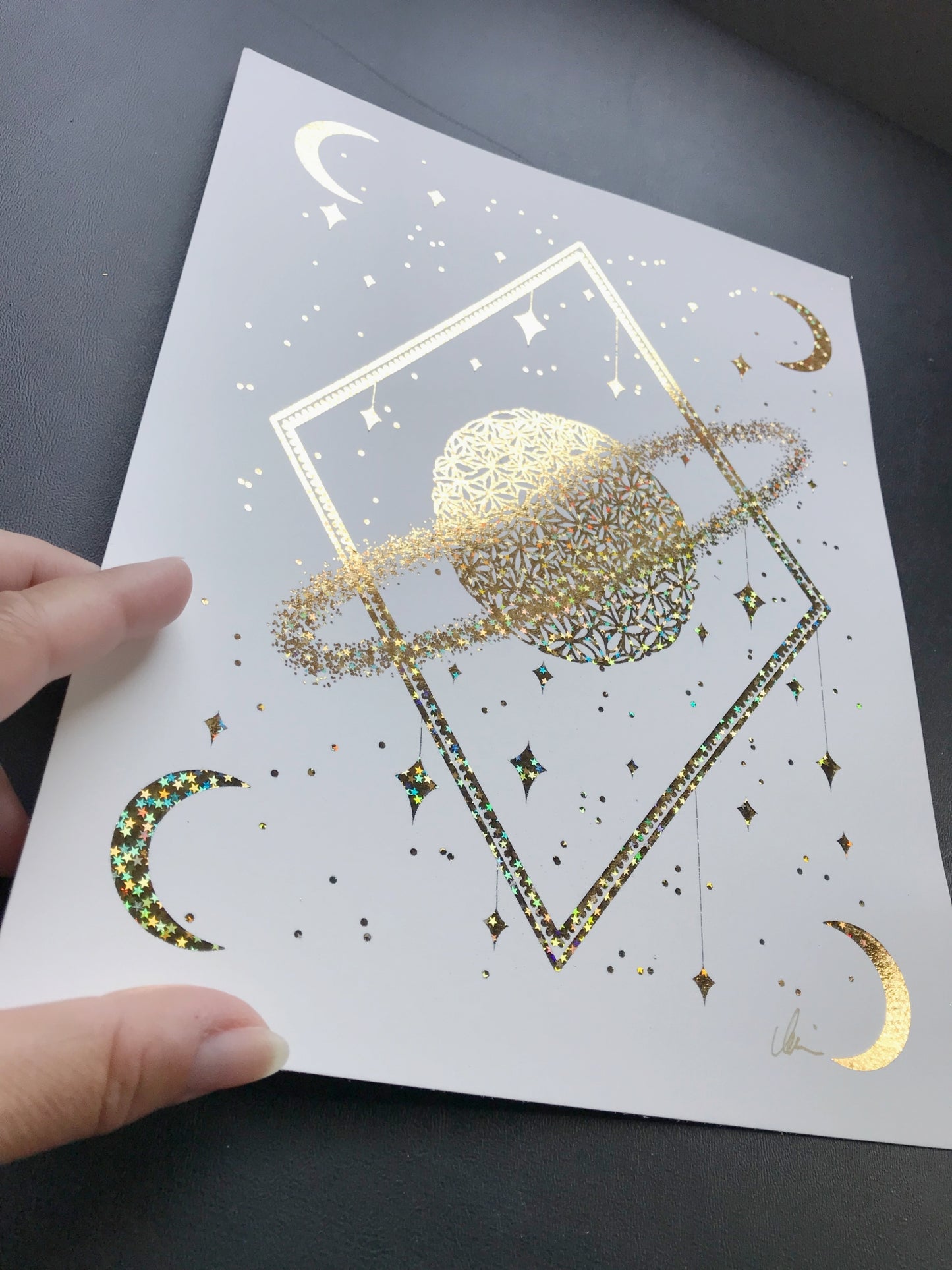 Daisy Galaxy - Signed Gold Holographic Foil Art Print by Marianna Mills
