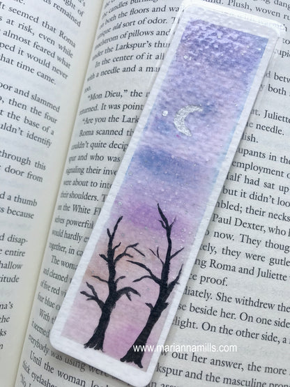 Original hand painted bookmark: watercolor with silver details by Marianna Mills