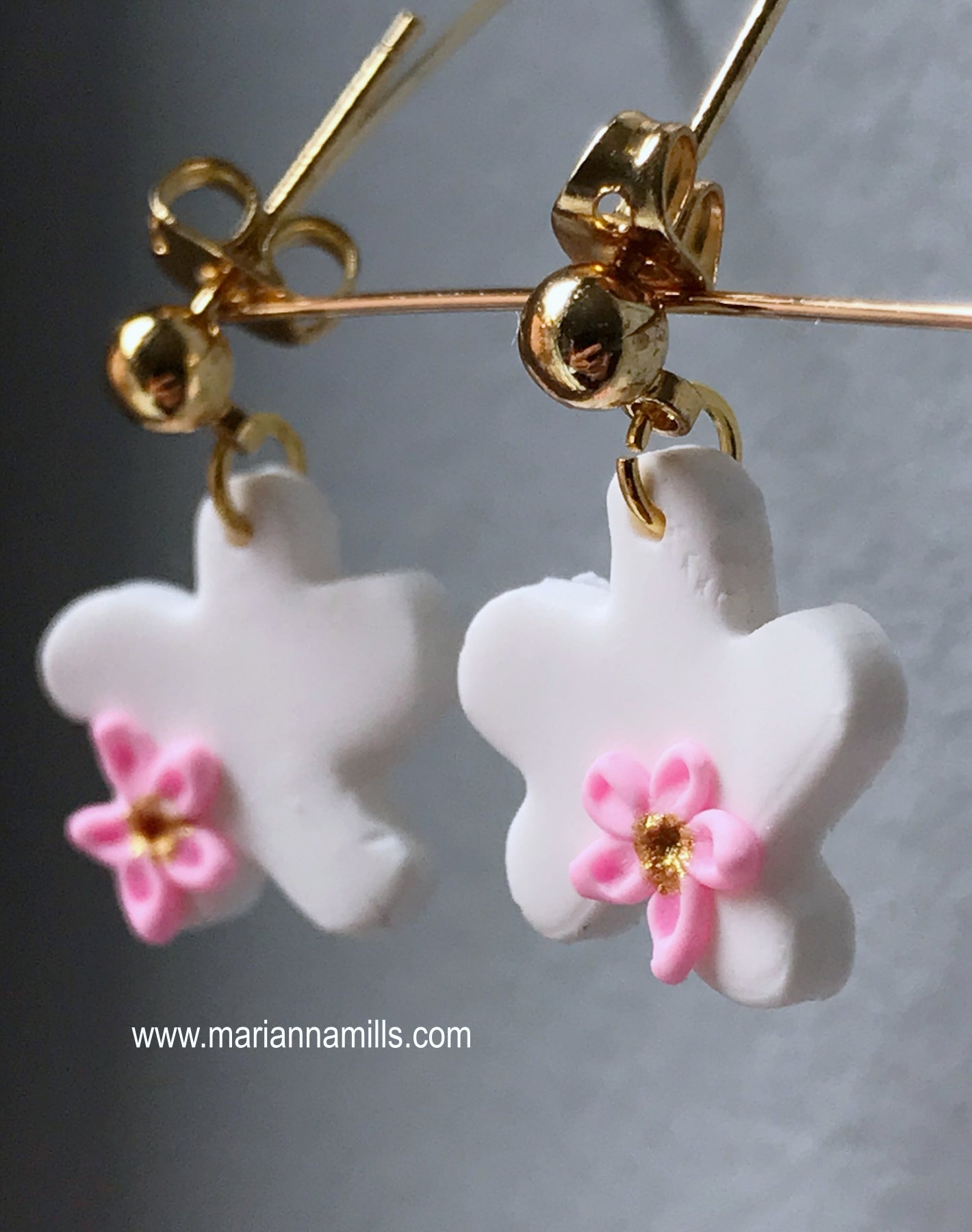 Sakura Daisy - Artisan Statement Post Earrings Handmade by Marianna Mills