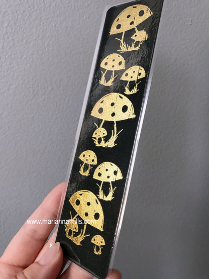 Mushrooms Gold Foil Bookmark Handmade by Marianna Mills