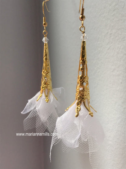 White Organza Fiber Art Earrings - Designed andHandmade by Marianna Mills