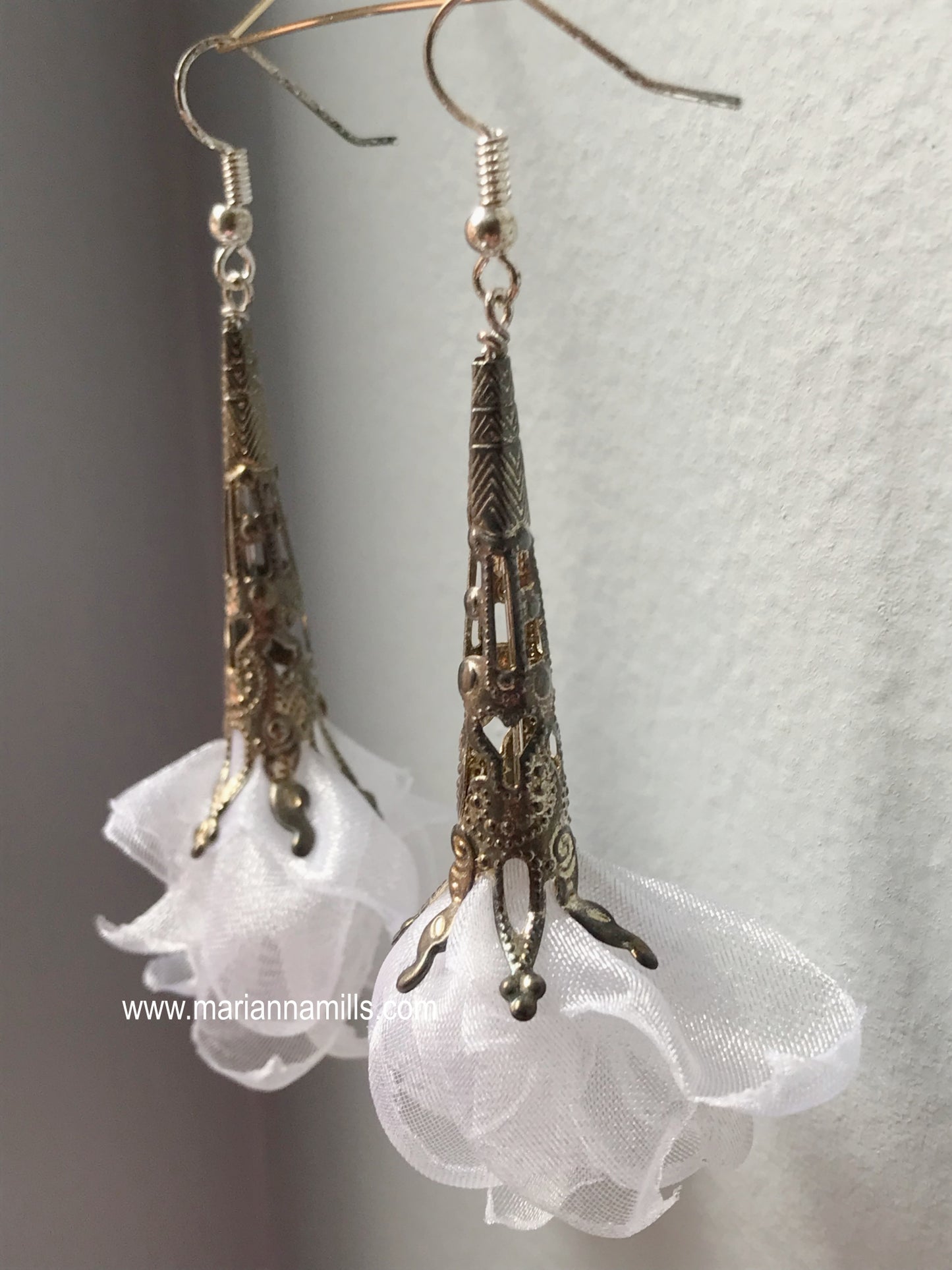 White Organza Fiber Art Earrings - Designed and Handmade by Marianna Mills