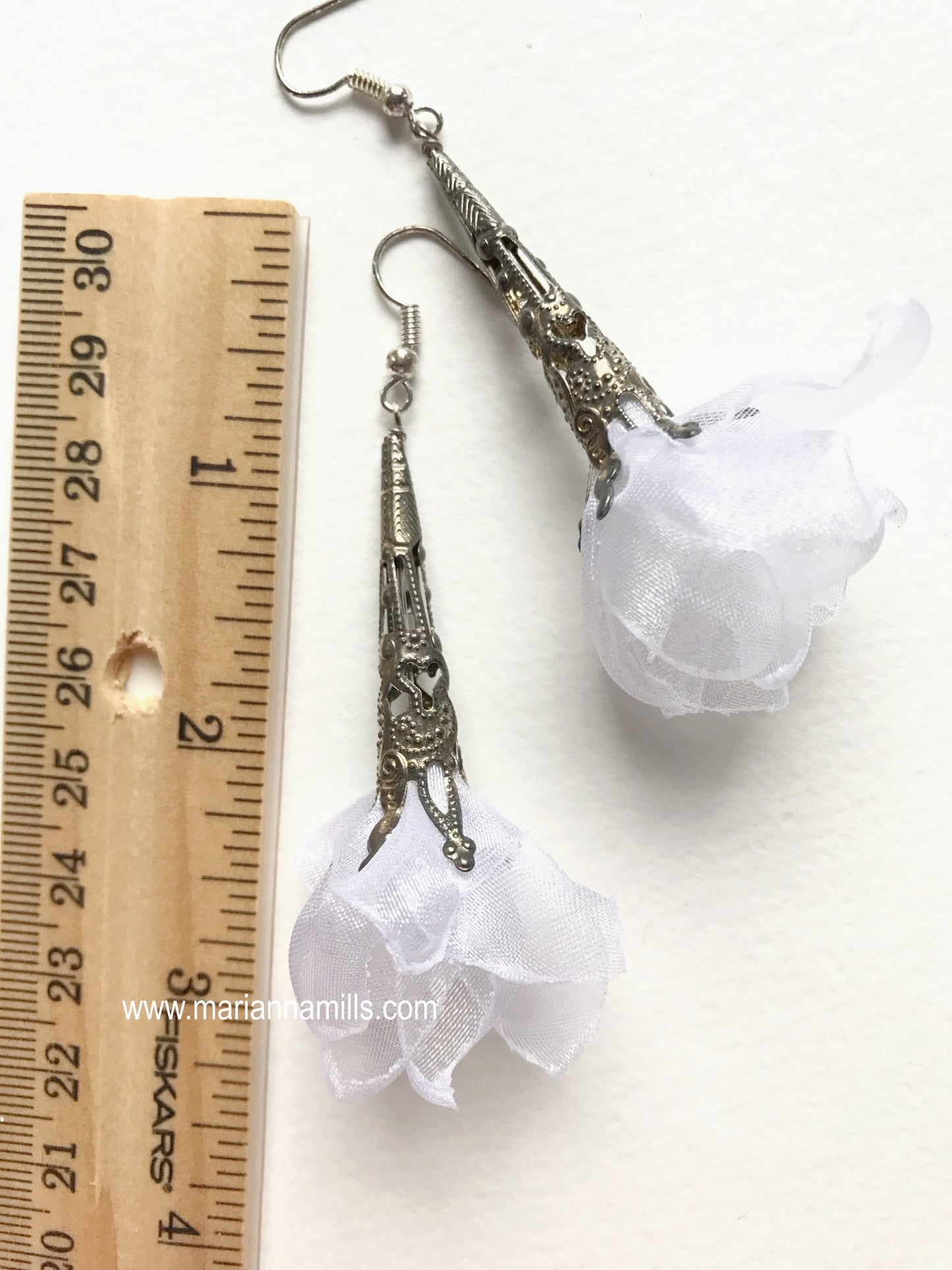 White Organza Fiber Art Earrings - Designed and Handmade by Marianna Mills