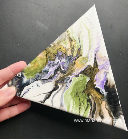 Abstract Triangle - 8x8x8 inches original mixed media fluid/pour painting by Marianna Mills
