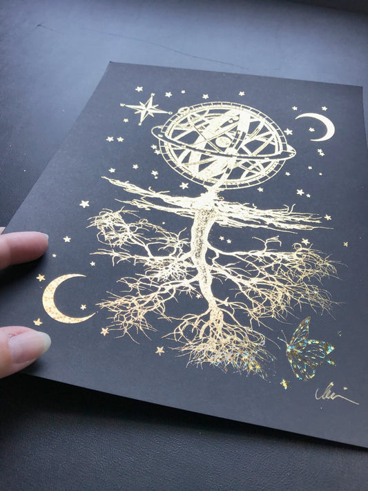 Neverland - signed gold holographic foil art print by Marianna Mills