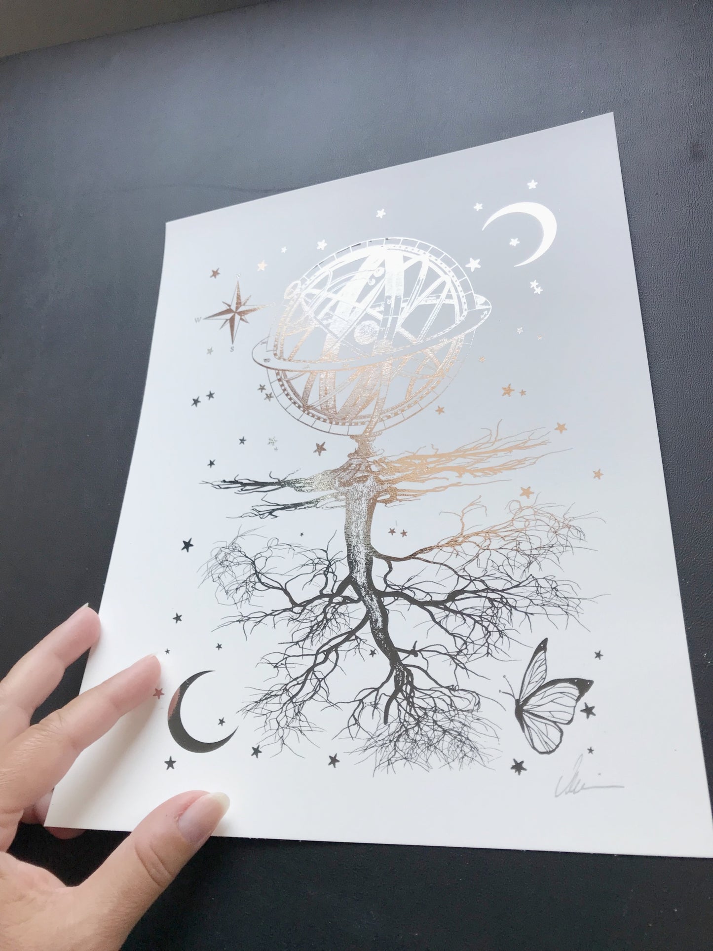 Neverland Signed Silver Foil Art Print by Marianna Mills - details