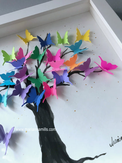 Rainbow Tree 2 - from my Butterfly Collection detail - Original Mixed Media Painting by Marianna Mills