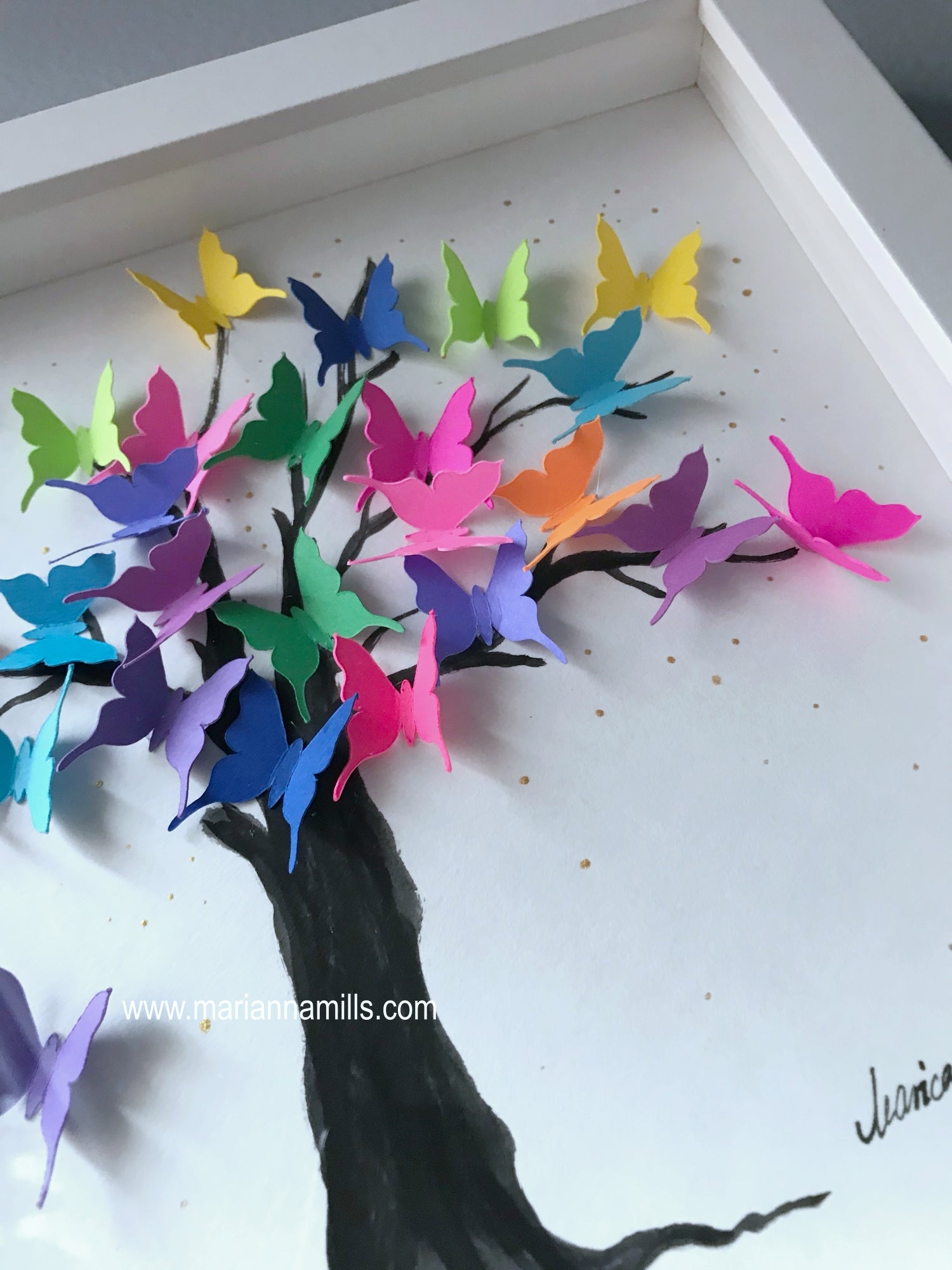 Rainbow Tree 2 - from my Butterfly Collection detail - Original Mixed Media Painting by Marianna Mills