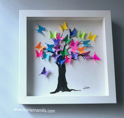 Rainbow Tree 2 - from my Butterfly Collection - Original Mixed Media Painting by Marianna Mills