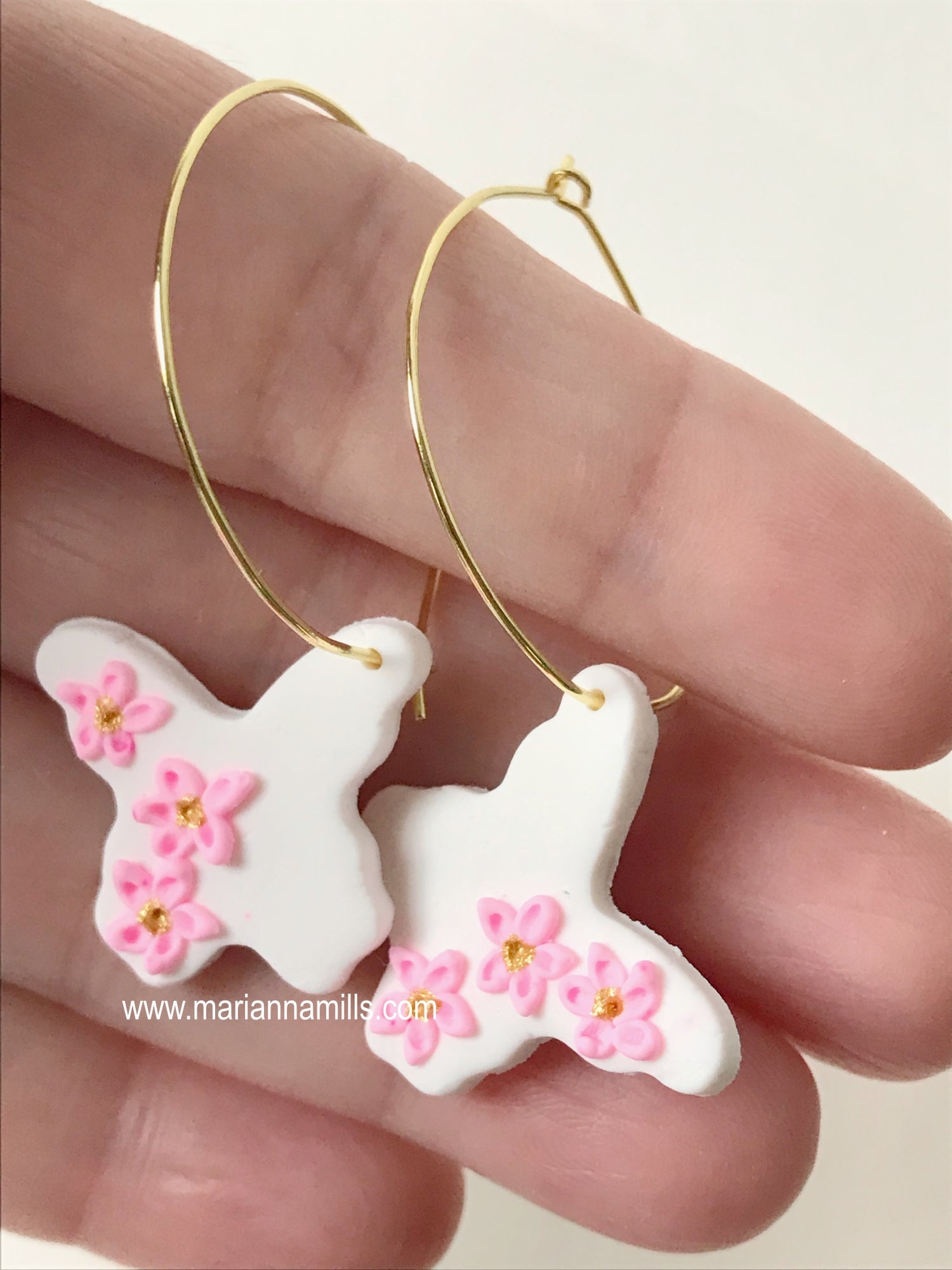 Sakura Butterfly - Artisan Statement Large Hoops Earrings Handmade by Marianna Mills