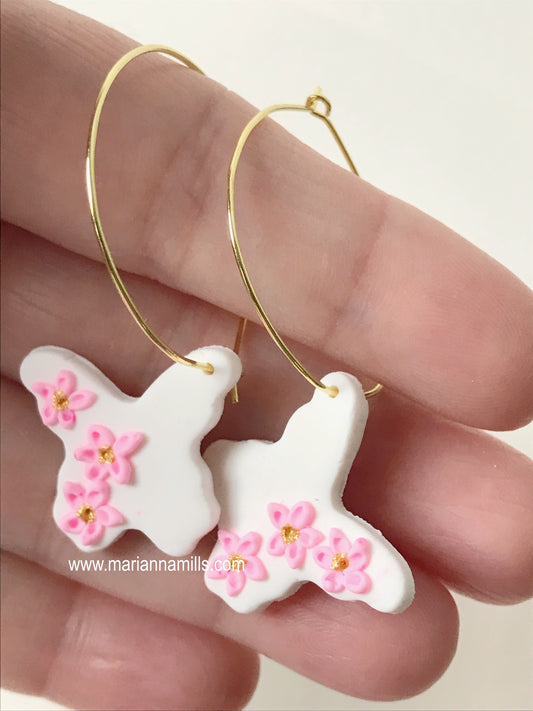 Sakura Butterfly - Artisan Statement Large Hoops Earrings Handmade by Marianna Mills