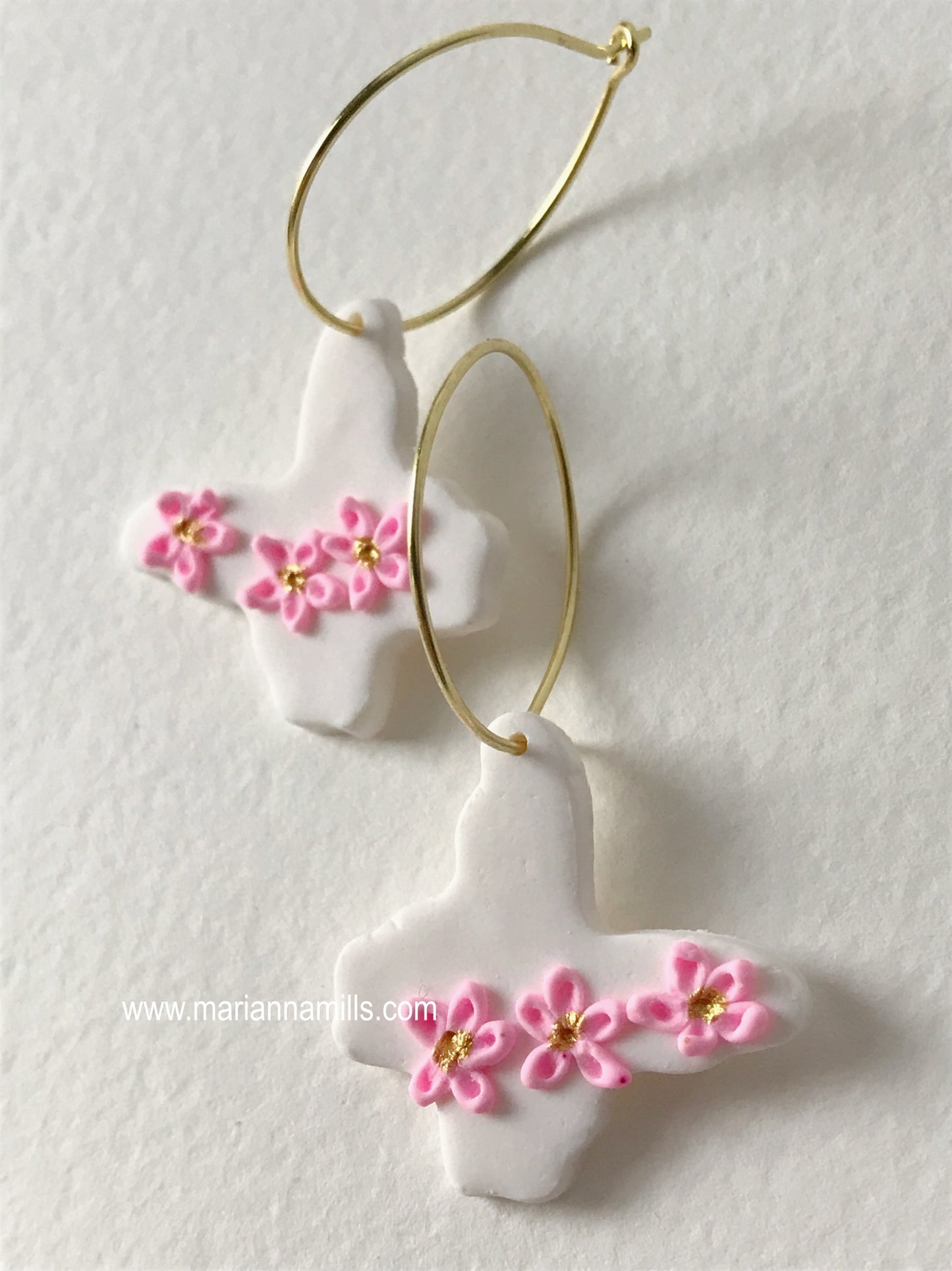 Sakura Butterfly - Artisan Statement Hoops Earrings - Hand Sculpted and Painted - Floral Boho Nature Polymer Clay Designed and Handmade by Marianna Mills