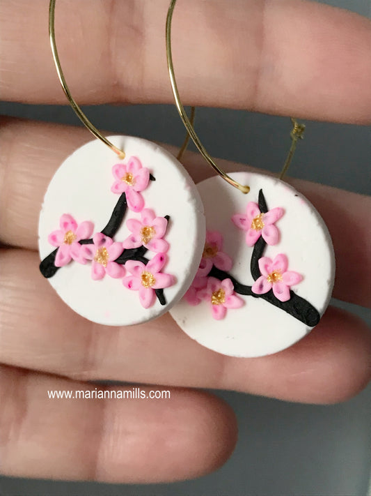 Sakura Tree - Artisan Statement Large Hoops Earrings Handmade by Marianna Mills
