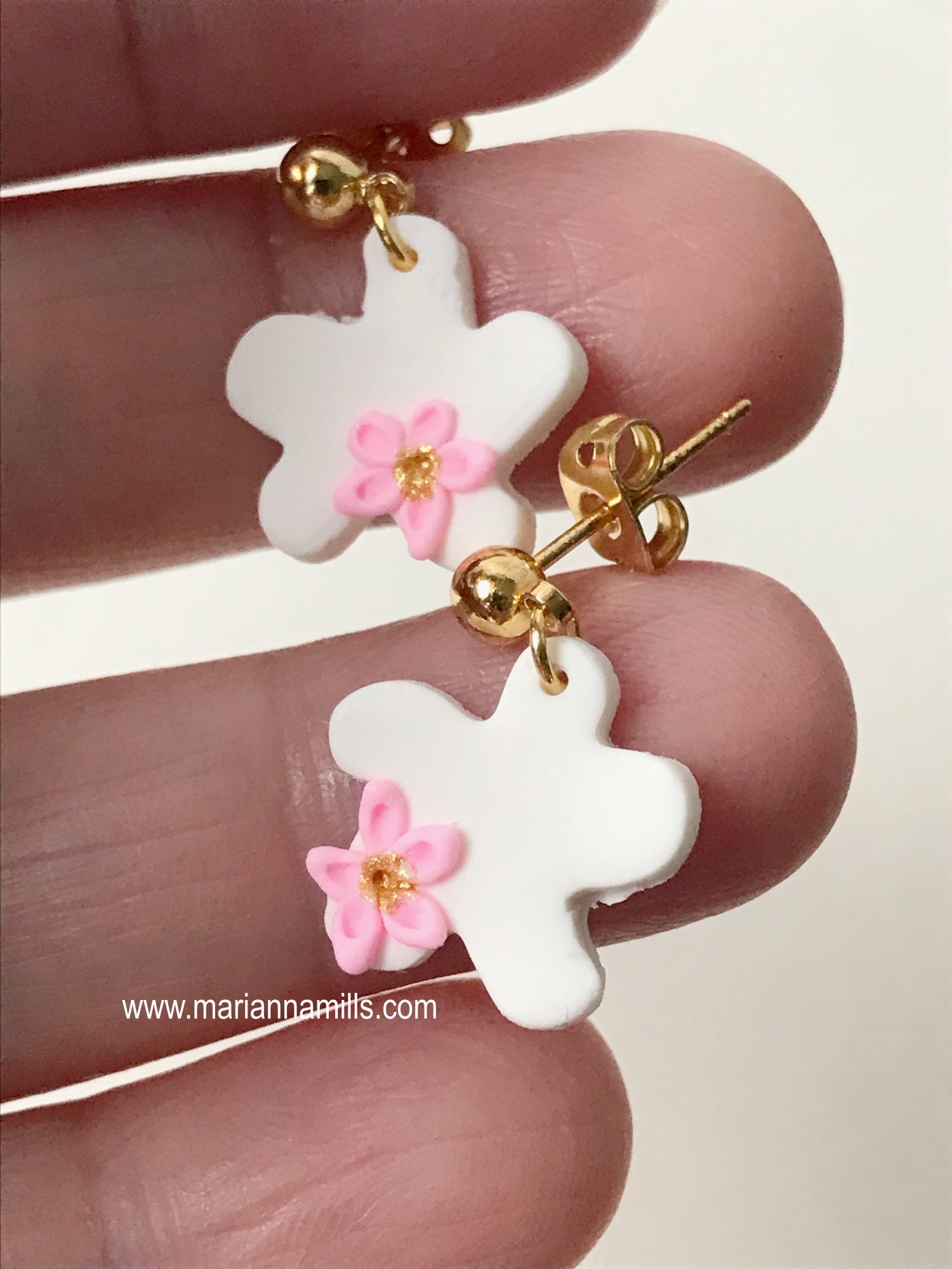 Sakura Daisy - Artisan Statement Post Earrings Handmade by Marianna Mills