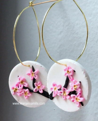 Sakura Tree - Artisan Statement Large Hoops Earrings Handmade by Marianna Mills