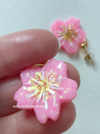 Sakura Daisy Artisan Statement Earrings Hand Sculpted Painted